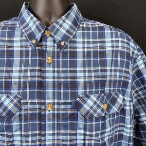 Duluth Trading Men's Large Wicking Hiking Quick Dry Poly Button Down Blue Plaid